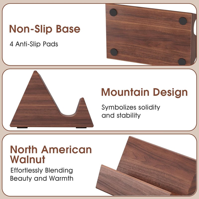 MaxGear Walnut Wood Business Card Holder, Wooden Desk Organizer for Storing & Displaying Business Cards, Elegant Mountain Design with Non-Slip Base for Office - Image 5