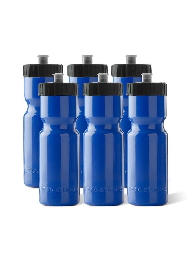50 Strong Sports Water Bottles 6-Pack – Reusable 22 oz BPA-Free Plastic Bottles with Pull Top Cap – Made in USA – Top Rack Dishwasher Safe – Fits Most Bike Cages Brand - Blue - Image 1
