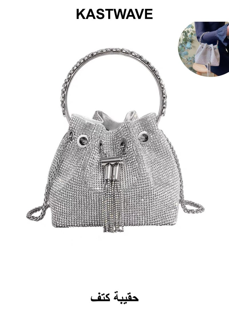 KASTWAVE Women Shoulder Bags, Women Rhinestones Crossbody Bag, Crystal Purses Handbags, Evening Bag Silver for Women Girls Wedding Prom Party Club Bling Bling Sparkling - Image 1