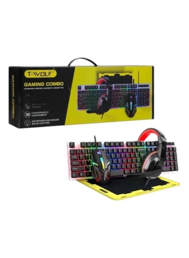 T-WOLF 4-in-1 Gaming Combo Pack – RGB Wired Keyboard, Mouse, Headset & Mousepad - Image 1