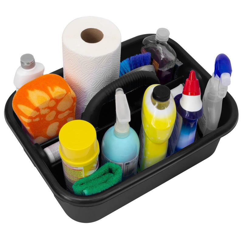 Akro-Mils 09185 Plastic Tote Tool & Supply Cleaning Caddy with Handle, 18-3/8-Inch x 13-7/8-Inch x 9-Inch, Black - Image 2