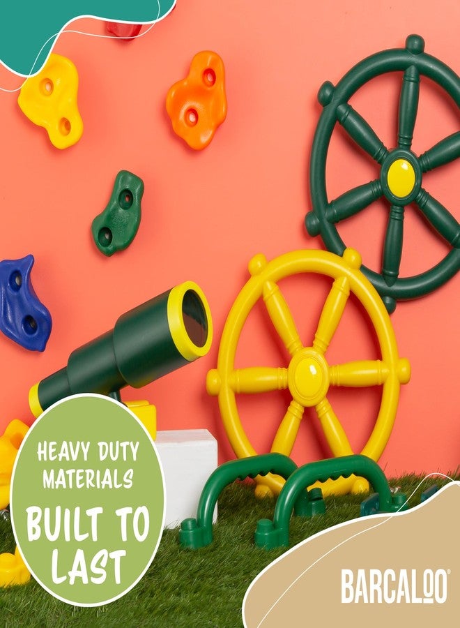 Barcaloo Playground Accessories for Kids Outdoor Playset Kids Pirate Telescope, Steering Wheel, Green Safety Handle Bars Playground Equipment- Backyard, Playhouse, Tree house, Jungle Gym, Swingset, Pirate Ship - Image 5