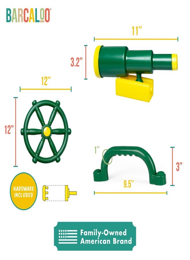 Barcaloo Playground Accessories for Kids Outdoor Playset Kids Pirate Telescope, Steering Wheel, Green Safety Handle Bars Playground Equipment- Backyard, Playhouse, Tree house, Jungle Gym, Swingset, Pirate Ship - Image 2