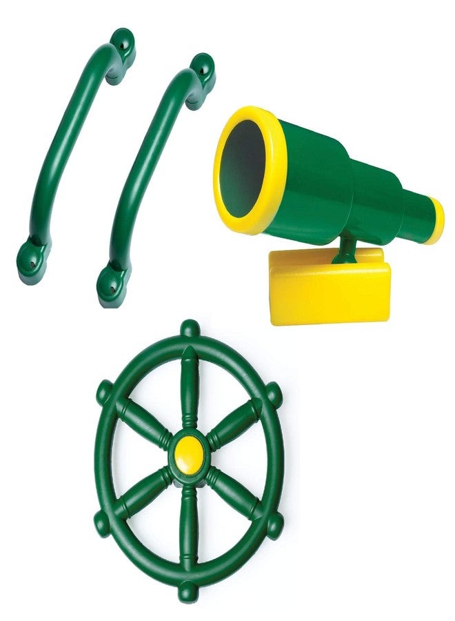 Barcaloo Playground Accessories for Kids Outdoor Playset Kids Pirate Telescope, Steering Wheel, Green Safety Handle Bars Playground Equipment- Backyard, Playhouse, Tree house, Jungle Gym, Swingset, Pirate Ship - Image 1