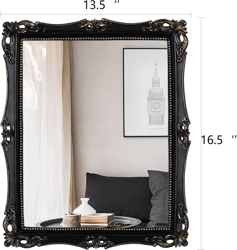 Funerom Vintage Decorative Mirror, Wall Mounted & Tabletop Makeup Mirror ，Square (Black, 42 x 34.3 cm) - Image 3