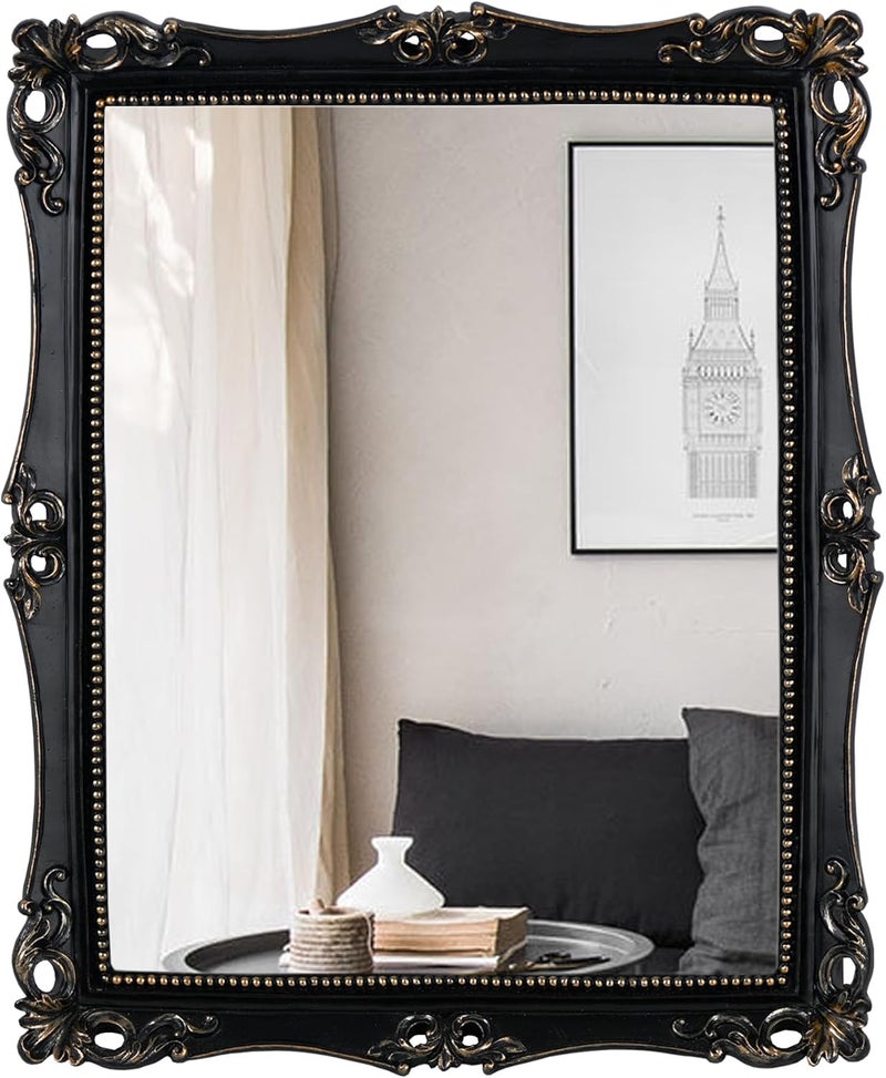 Funerom Vintage Decorative Mirror, Wall Mounted & Tabletop Makeup Mirror ，Square (Black, 42 x 34.3 cm) - Image 1