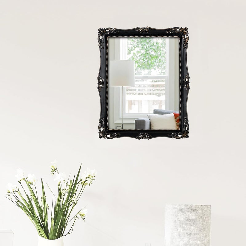 Funerom Vintage Decorative Mirror, Wall Mounted & Tabletop Makeup Mirror ，Square (Black, 42 x 34.3 cm) - Image 2