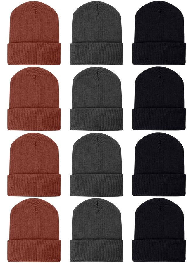 زانماي مجموعة زانماي من 12 قبعة شتوية صغيرة محبوكة دافئة للرجال والنساء (أسود، رمادي، بني) - Image 1