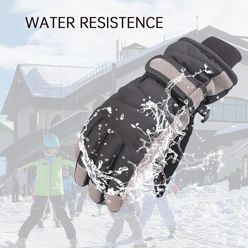 XTACER Kids Ski Snow Gloves Snowboard Winter Warm Cold Weather Gloves for Boys Girls Children (Black & Gray, 8-10 Years) - Image 4
