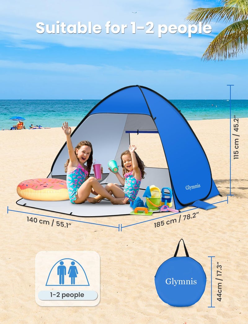 Glymnis Pop Up Beach Tent Instant Portable Sun Shade Shelter (S) 1-2 Persons UPF 50+ with Extendable Floor Zipper Door Automatic Easy Up Tent - Image 2