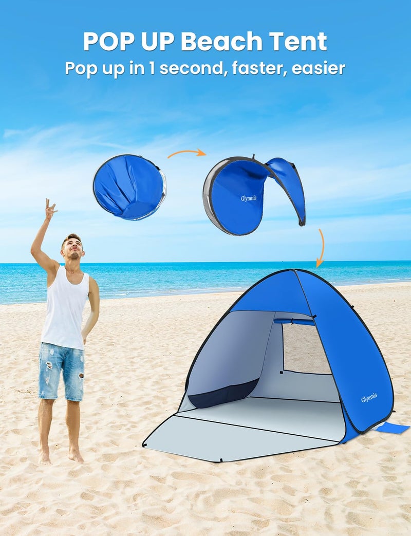 Glymnis Pop Up Beach Tent Instant Portable Sun Shade Shelter (S) 1-2 Persons UPF 50+ with Extendable Floor Zipper Door Automatic Easy Up Tent - Image 4