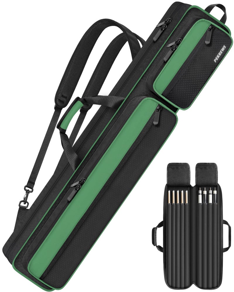 PEKREWS Pool Cue Case, Pool Stick Case 4x5 with Multiple Pockets Holds 4 Butts 5 Shafts, Soft Padded Sturdy Pool Cue Bag, Billiard Cue Backpack with Adjustable Shoulder Straps for Men and Women - Image 1