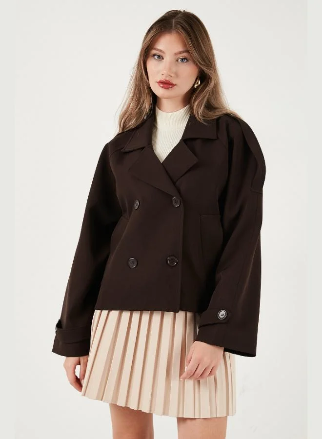 ليلا معطف ترنش قصير مبطن مزدوج الصدر بأزرار للنساء من ليلا