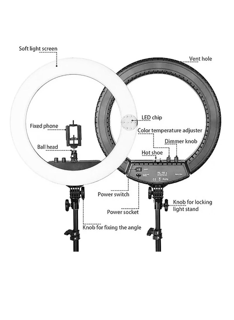 Generic - Selfie Ring light 18 inch with Tripod Stand And Photographic Lamp with 3 Mobile Holder - Image 1