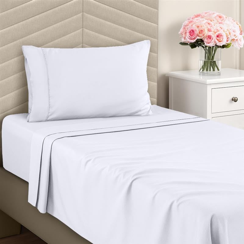 Utopia Bedding Twin Sheets Set Brushed Microfiber Soft Bed Sheets for Twin Size Bed Set Includes 1 Fitted 1 Flat 1 Pillow Case Deep Pocket White