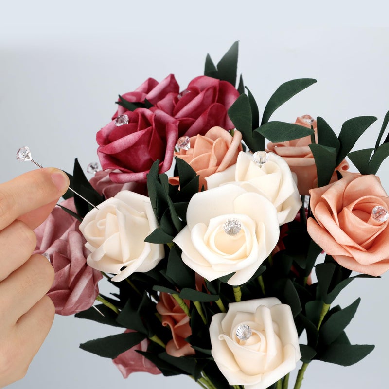Dulinkas 200 Pcs Diamond Bouquet Pins 2 Inches Corsage Pins Flower Pins Rhinestones Crystal Head Pins Straight Head Pins Clear Flower Pins for Wedding Bouquet Decoration Jewelry DIY Craft - Image 4