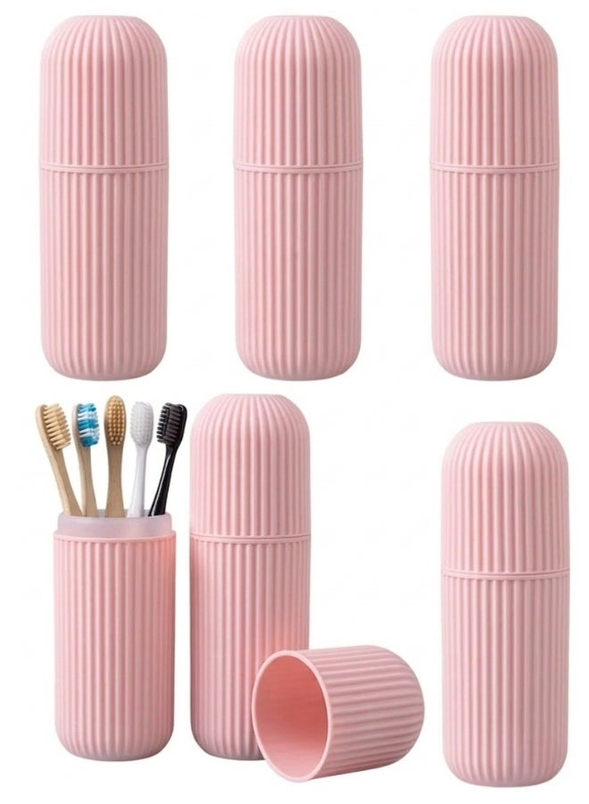 Happy Home 6-Pack Capsule-Shaped Travel Toothbrush Cases – Portable Plastic Toothbrush Holders for Two Toothbrushes and Toothpaste, Lightweight, Antibacterial, Multipurpose Travel, School, Camping, Business Trips, Family Use, Hygienic and Organized (Pink) - Image 1