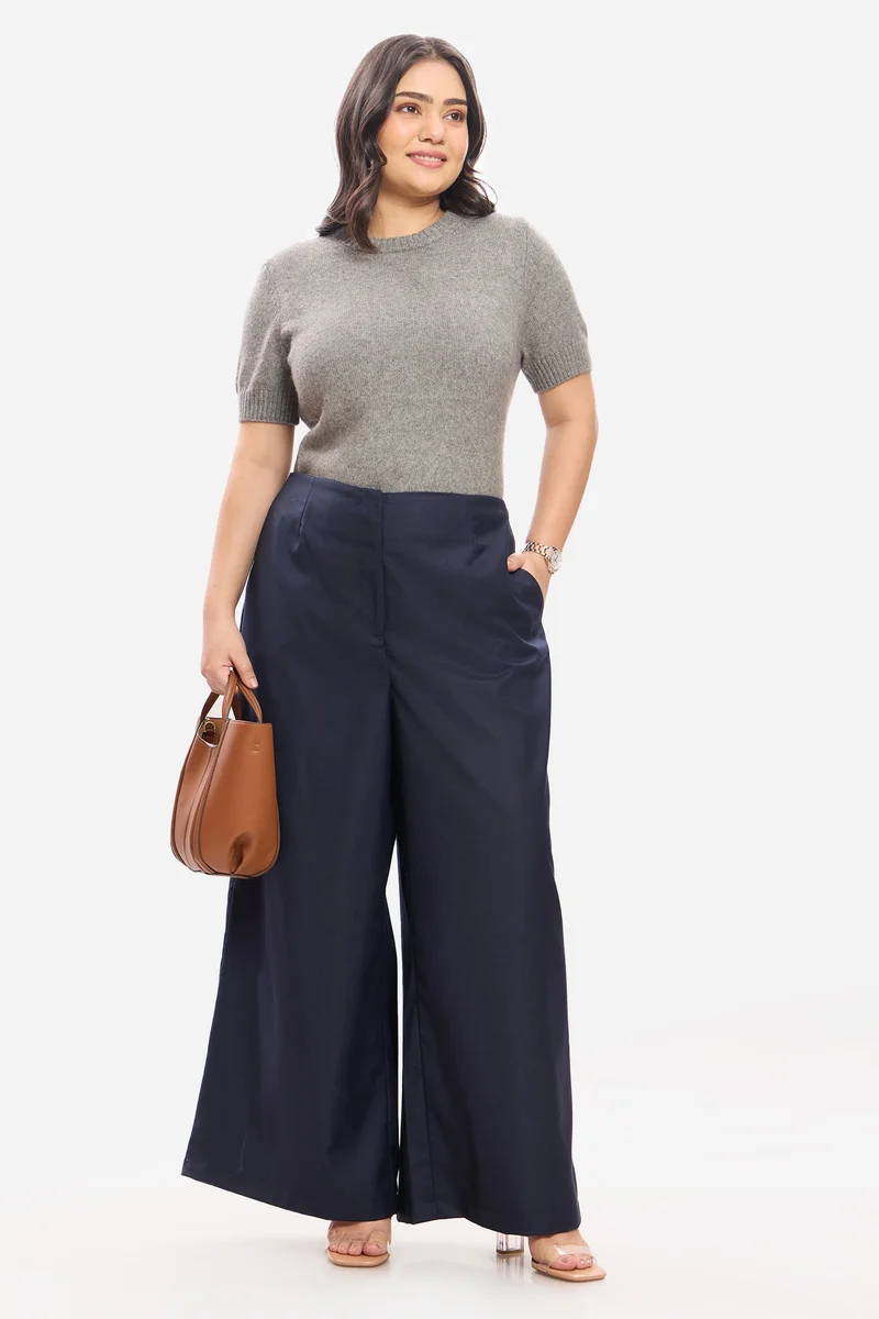 فيرجيو Solid Viscose Flared Plus Size Trousers for Women