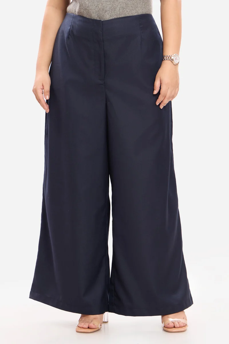 فيرجيو Solid Viscose Flared Plus Size Trousers for Women