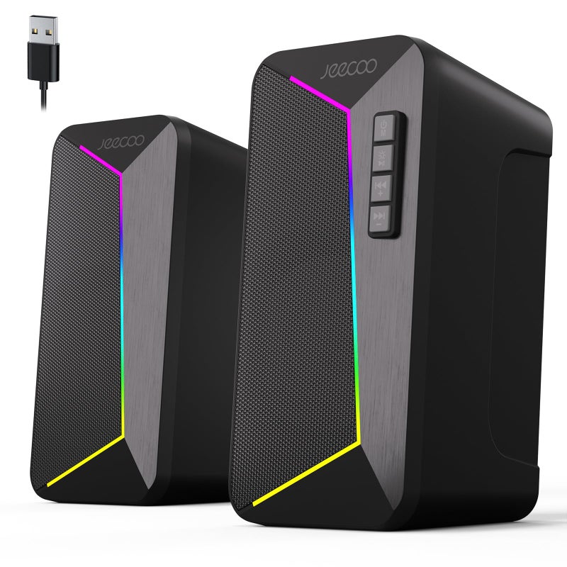 Jeecoo M30 Bluetooth Computer Speakers, RGB PC Gaming Speakers for Desktop with Crisp Stereo Sound, Dynamic LED Modes, Easy-Access Control, 10W - USB-Powered (Not 3.5mm Aux) - Image 1