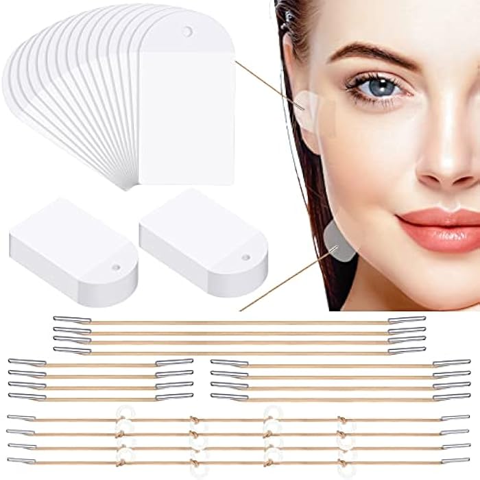 Maitys 136 Pieces Face Lift Tapes with Lifting Rope Sets 120 Pieces Face Tapes Invisible Patch Instant Facelift Band Adhesive Neck and Eye Patch for Women Ladies Beauty - Image 1