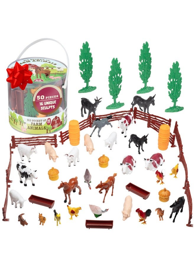 SCS Direct مجموعة ألعاب حيوانات المزرعة من SCS Direct - 50 قطعة - حيوانات مزرعة مختلفة وإكسسوارات تشمل الأبقار، الخيول، الدجاج، الأغنام والمزيد - رائعة لألعاب الحمام، اللعب التخيلي، هدايا عيد الميلاد للأطفال - Image 1