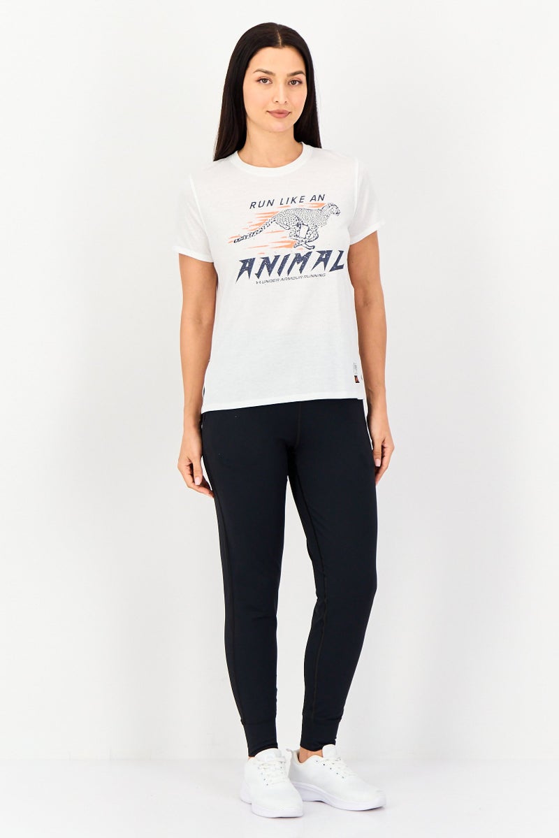 UNDER ARMOUR تي شيرت جري نسائي بأكمام قصيرة فضفاضة، أبيض - Image 2