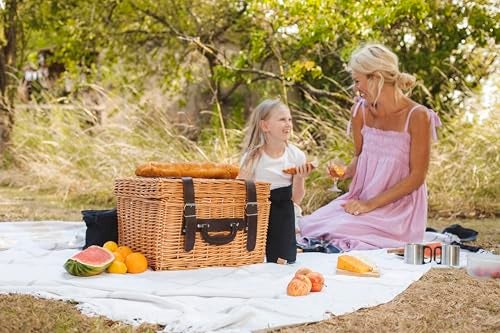 PICNIC TIME Romantic Canterbury Deluxe Wicker Picnic Basket Set for 2, with Blanket and Soft Cooler, One Size, Navy With Plaid - Image 3