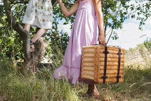 PICNIC TIME Romantic Canterbury Deluxe Wicker Picnic Basket Set for 2, with Blanket and Soft Cooler, One Size, Navy With Plaid - Image 5