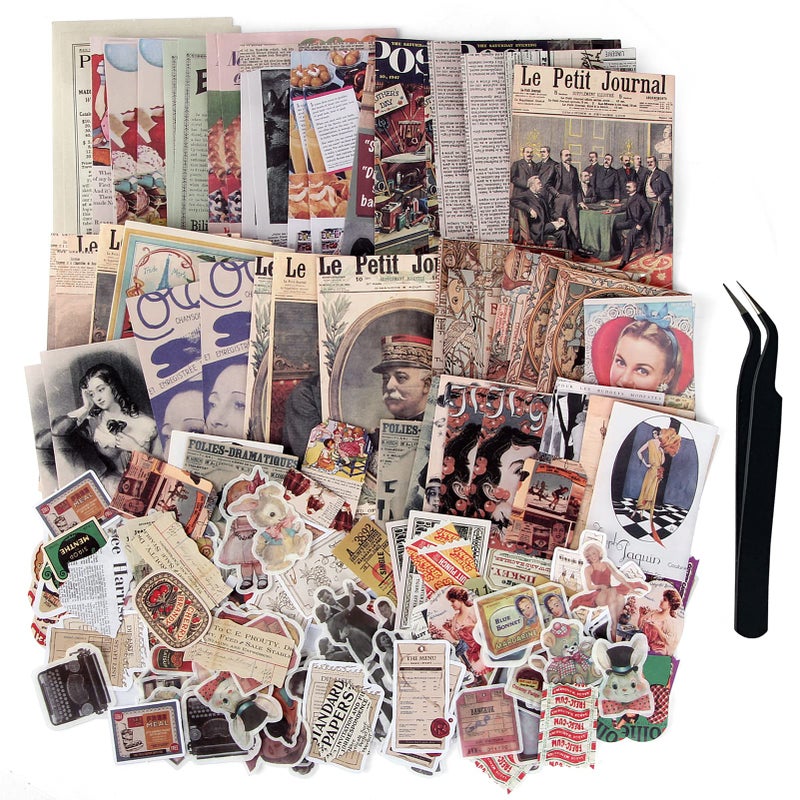 TIYPKE 200pcs Cute Stickers for Journaling Vintage Scrapbook Paper Aesthetic People Washi Stickers for Bullet Supplies Kit Junk Journal Planners Scrapbooking Supplies Kit Journaling Stickers