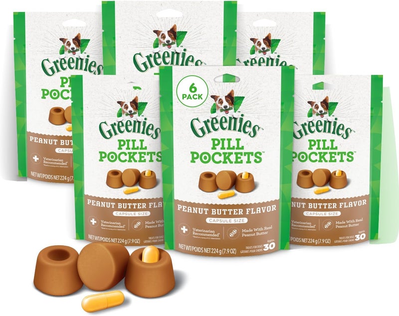 جرينيز حزم كبيرة من Greenies للكلاب، وجبات لينة بنكهة زبدة فول سوداني حقيقية، (6) عبوات، كل عبوة وزنها 7.9 أونصة (مجموع 180 وجبة). - Image 1