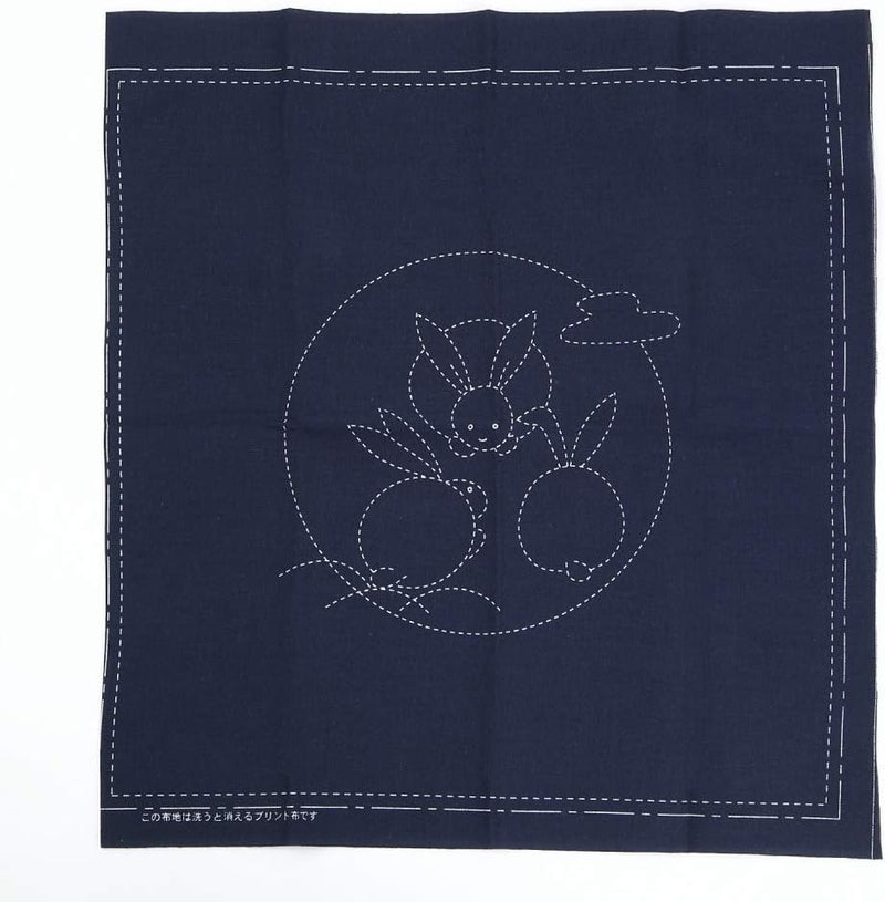 Daruma Sashiko kit, Yokota Sashiko Thread and Template Yume Fukin with Original English Manual, Fabric, Japanese Textile (White Thread / Navy Dishcloth 3) - Image 3