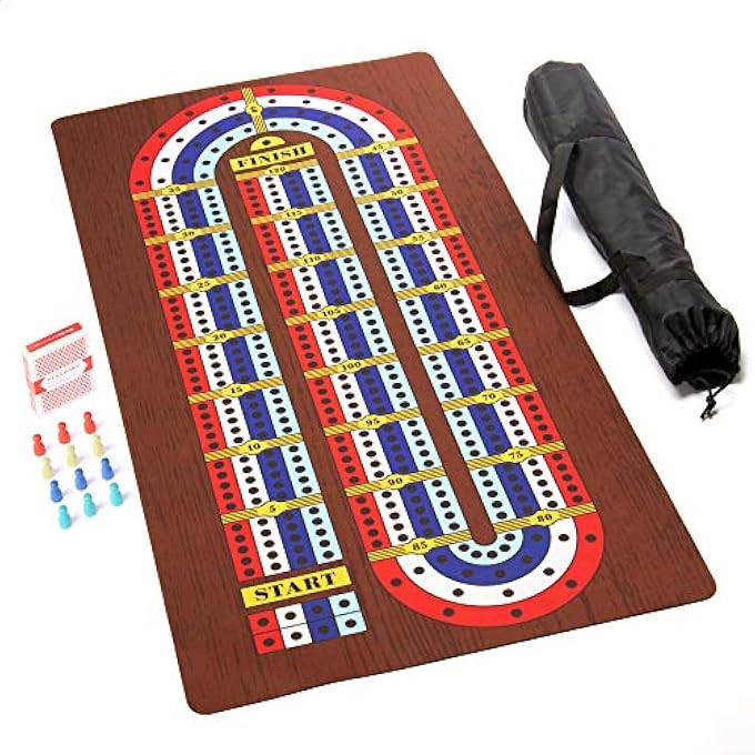 Brybelly Tabletop Cribbage  Giant Neoprene Mat 4Track Game with Travel Carry Bag  Includes Pawns  Deck of Playing Cards  Classic Family Board Game Night for Adults  Kids  24 Players 30 mins - Image 1