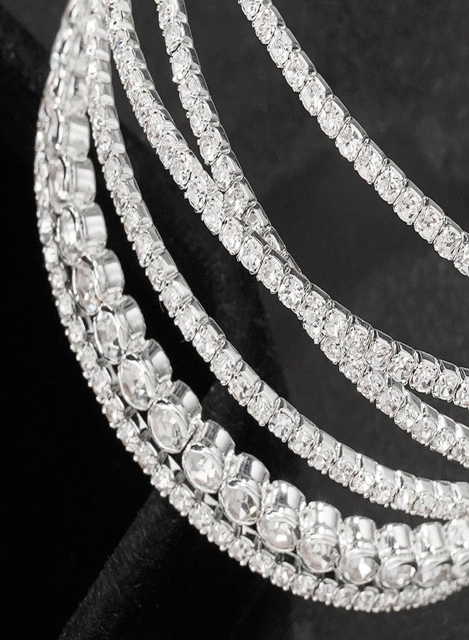 Suyi Rhinestone Bracelet for Women Silver Multilayer Cuff Bracelet Craystal Braidal Bracelets Silver 3 - Image 4