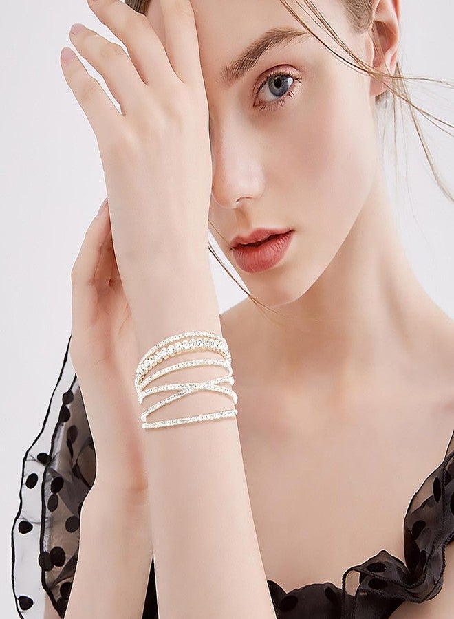 Suyi Rhinestone Bracelet for Women Silver Multilayer Cuff Bracelet Craystal Braidal Bracelets Silver 3 - Image 2