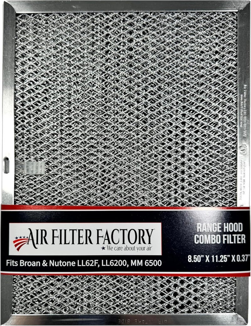 Air Filter Factory LL62F, LL6200, MM 6500 Compatible For Broan Nutone Aluminum Grease Mesh Charcoal Carbon Combo Range Hood Filter - Image 1