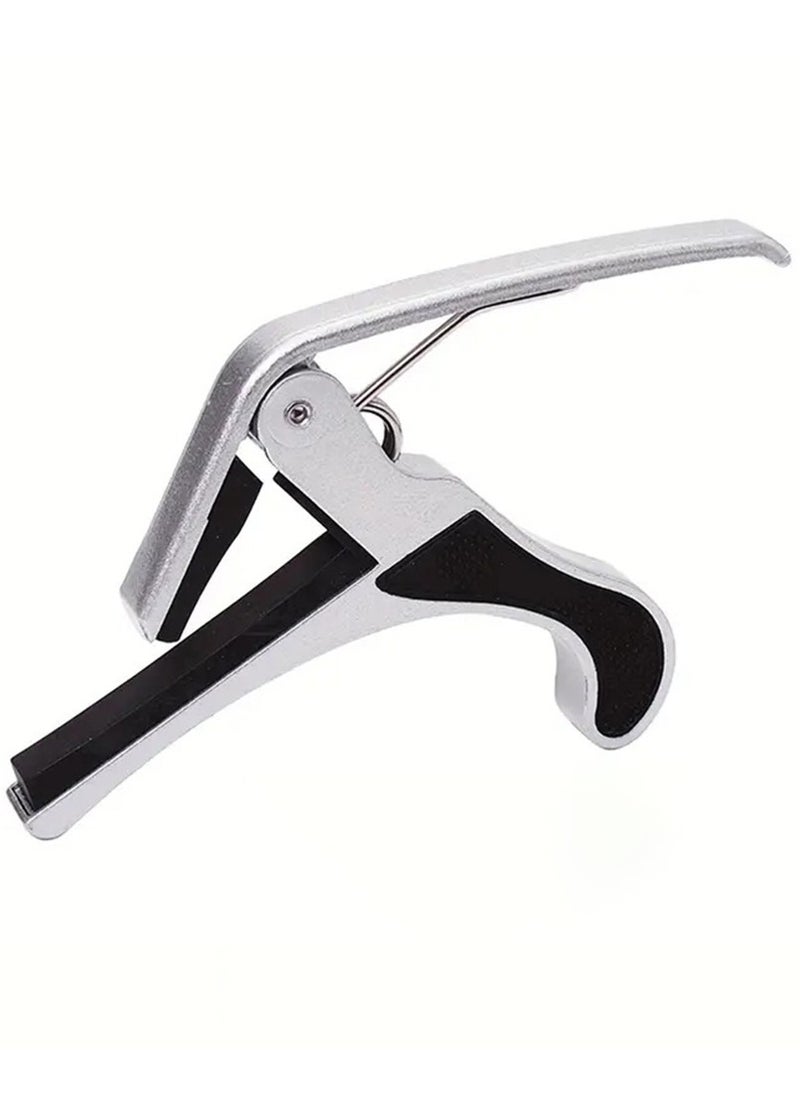 Mike Music Guitar Capo,Quick-Change Capo, 6-String Capo for Acoustic and Electric Guitar, Ukulele, Bass, Banjo, Mandolin,Single Handed Capo, Silver Guitar Capo  - Image 1