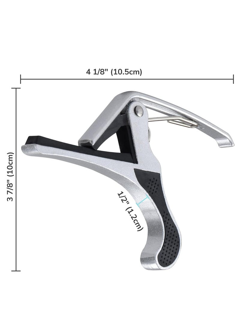 Mike Music Guitar Capo,Quick-Change Capo, 6-String Capo for Acoustic and Electric Guitar, Ukulele, Bass, Banjo, Mandolin,Single Handed Capo, Silver Guitar Capo  - Image 2