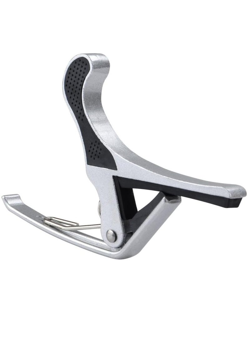 Mike Music Guitar Capo,Quick-Change Capo, 6-String Capo for Acoustic and Electric Guitar, Ukulele, Bass, Banjo, Mandolin,Single Handed Capo, Silver Guitar Capo  - Image 4