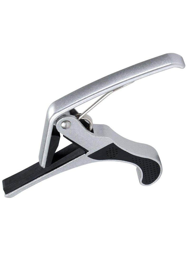 Mike Music Guitar Capo,Quick-Change Capo, 6-String Capo for Acoustic and Electric Guitar, Ukulele, Bass, Banjo, Mandolin,Single Handed Capo, Silver Guitar Capo  - Image 3