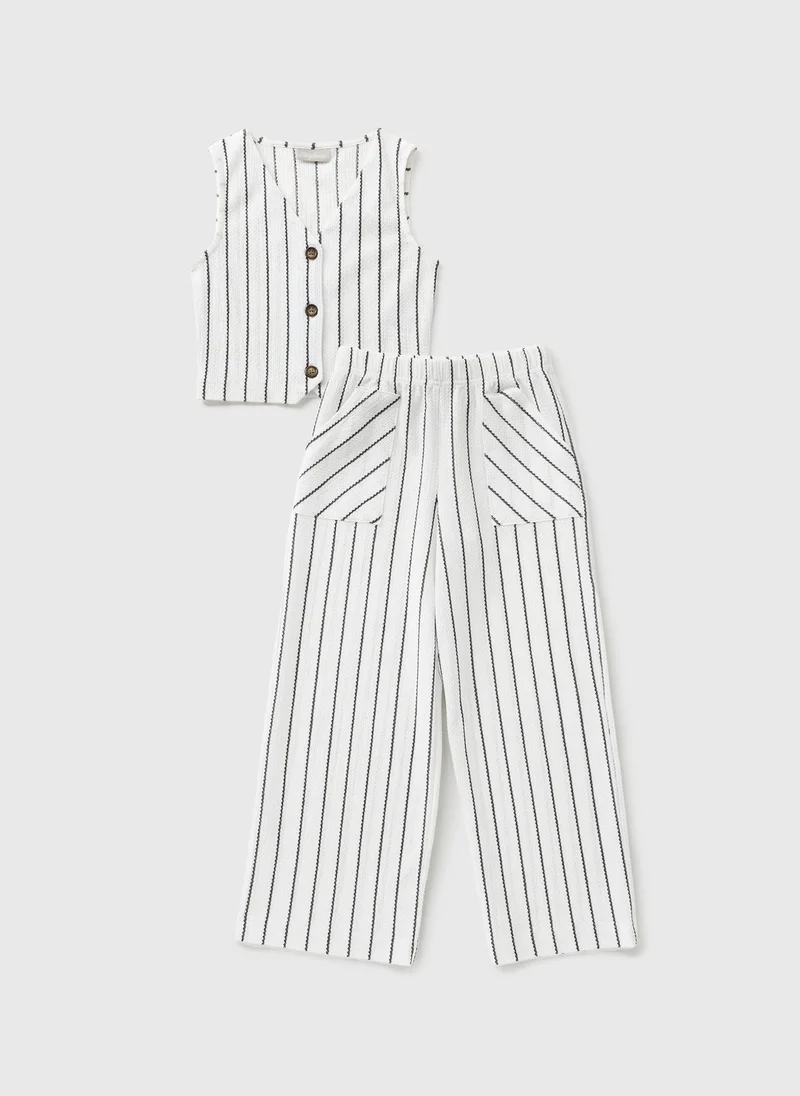 Matalan Girls White Striped Waistcoat & Trousers Set