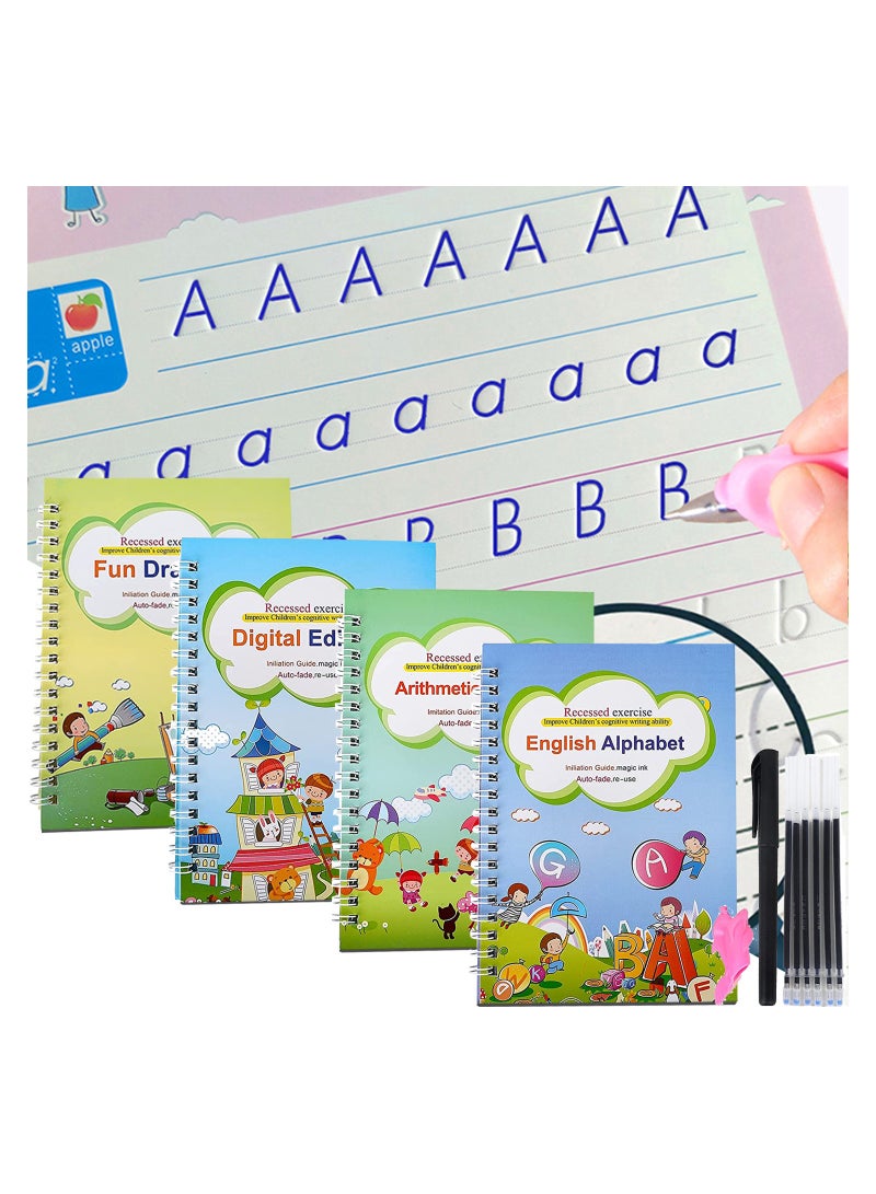 Reusable Handwriting Practice Workbook Set for Preschool Children - 4 Books with Pen Templates for Calligraphy and Tracing Skills - Image 1