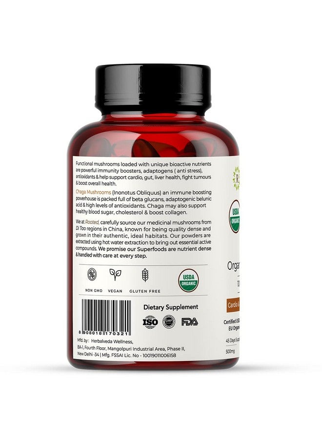 Rooted Actives, Siberian Chaga Mushroom Extract, Certified Organic| 35% Beta Glucans - Lab verified | Antioxidant & Vitality support (90 Veg Caps), - Image 3
