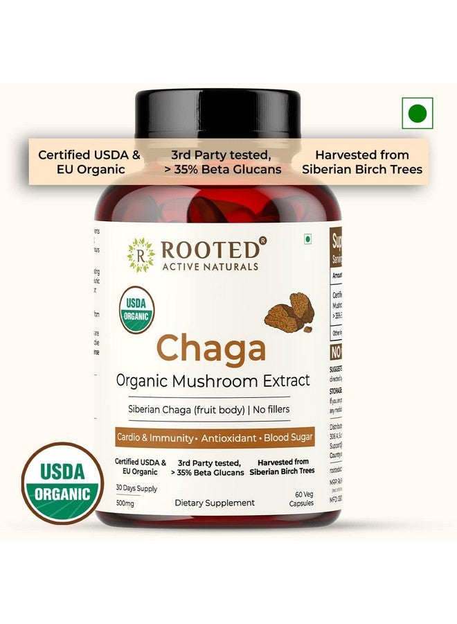 Rooted Actives, Siberian Chaga Mushroom Extract, Certified Organic| 35% Beta Glucans - Lab verified | Antioxidant & Vitality support (90 Veg Caps), - Image 4