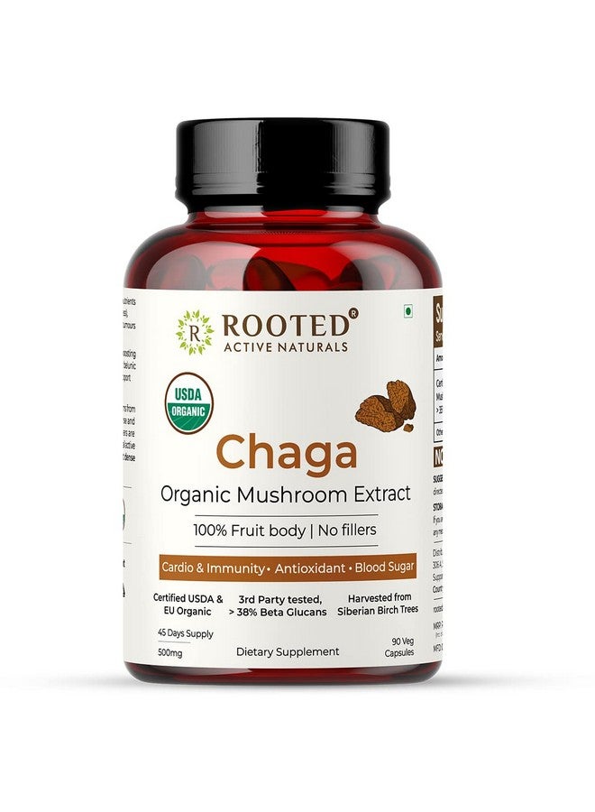 Rooted Actives, Siberian Chaga Mushroom Extract, Certified Organic| 35% Beta Glucans - Lab verified | Antioxidant & Vitality support (90 Veg Caps), - Image 1