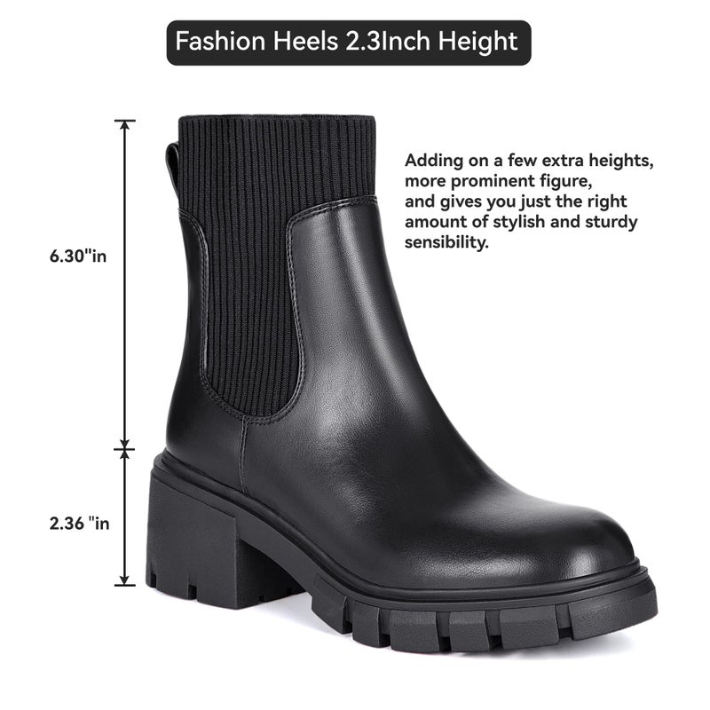 Athlefit Women's Chelsea Platform Ankle Boots Elastic Chunky Heel Lug Sole Black Booties Size 9 - Image 5