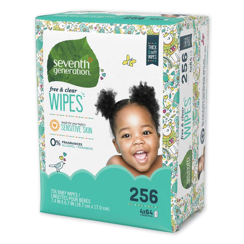 Seventh Generation 34219CT Free & Clear Baby Wipes, Refill, Unscented, White, 256/PK, 3 PK/CT - Image 2
