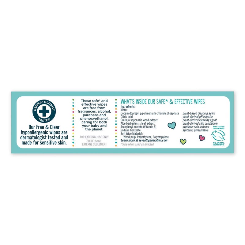 Seventh Generation 34219CT Free & Clear Baby Wipes, Refill, Unscented, White, 256/PK, 3 PK/CT - Image 3