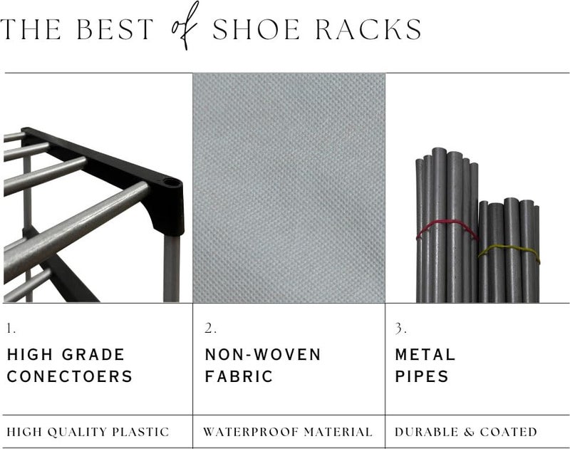 PHILOSHOP PHILOSHOP Multipurpose Foldble Shoe Rack for Home with Cover Dustproof Zip Cover with Side PocketsGrey Metal - Image 2