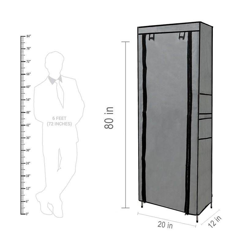 PHILOSHOP PHILOSHOP Multipurpose Foldble Shoe Rack for Home with Cover Dustproof Zip Cover with Side PocketsGrey Metal - Image 4